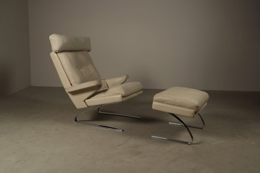 Leren "Swing" loungefauteuil met poef voor COR Duitsland, jaren 60 – hockers en poefs, Chrome, Leather, Vintage
