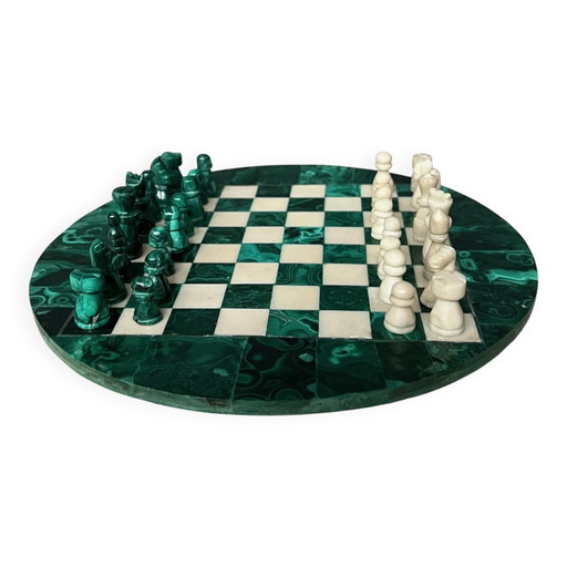 Jeu d'échecs en malachite. – decoratieve objecten, Stone