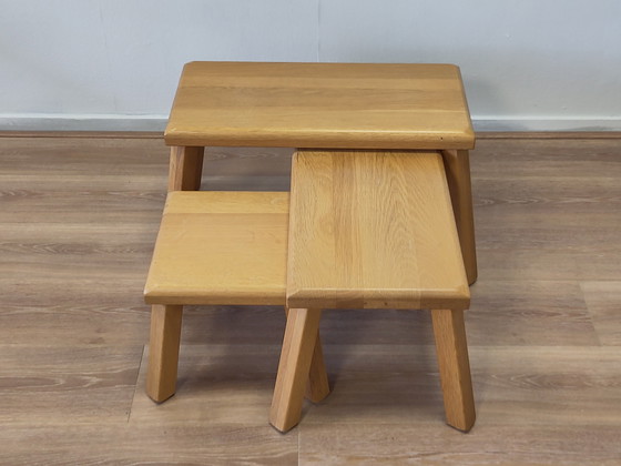 Image 1 of Vintage set of side tables in oak, brutalist