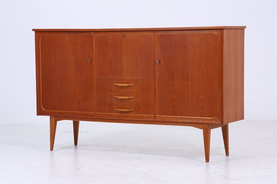Image 1 of Vintage teak highboard 60s | Mid - Century sideboard drawer cabinet wood storage #07-42