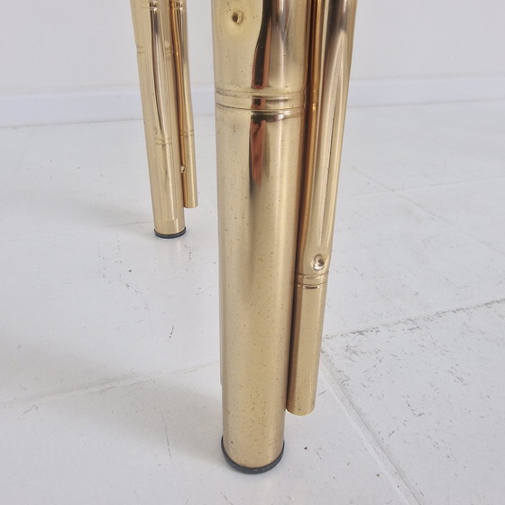 Image 1 of Tavolino rettangolare italiano in ottone, bambù e vetro fumé, anni '70