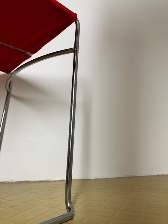Image 1 of Chaise Delfina Enzo Mari pour Rexite 1974 Acier Chromé Tissu Kvadrat Field 2 Rouge Compasso d'Oro