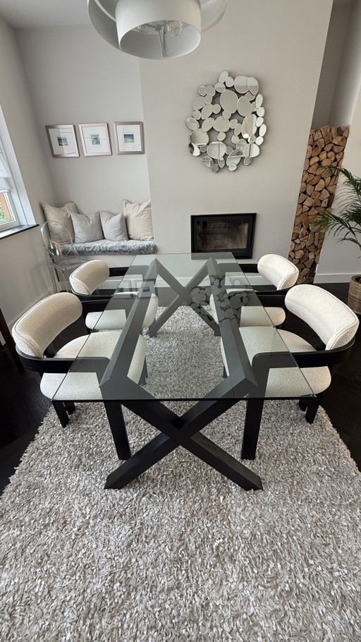 Habitat Glass Dining Table — Black Sculptural X-Base, 160cm – eettafels, Wool (photo 2 of 5)