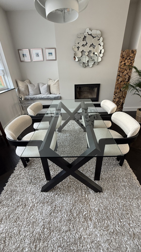 Habitat Glass Dining Table — Black Sculptural X-Base, 160cm – Wool (photo 2 of 5)