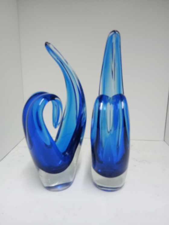 Image 1 of Murano glass midcentury pair of vases/pique fleur
