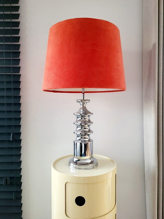 Image 1 of Vintage table lamp Star-Leuchten Cologne (West Germany) chrome & fluveelrode cap
