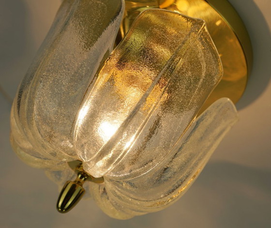 Image 1 of glashuette limburg CEILING LIGHT flush mount model A475 3031 flower-shaped glass shade and brass 1970s