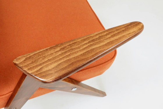 Image 1 of Chaise longue vintage Tissu laine orange Bois de hêtre