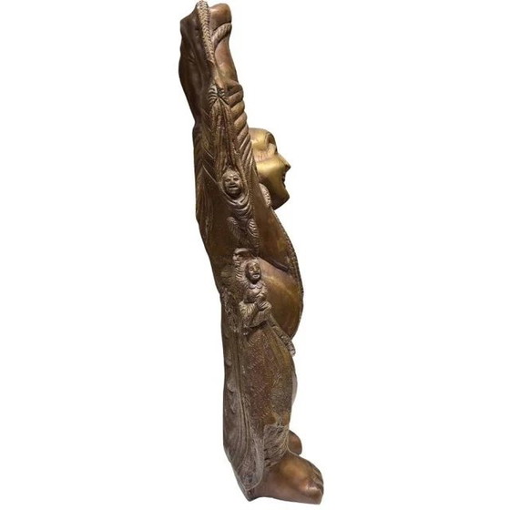 Large Bronze Budai (Laughing Buddha) – Children Figures & Rich Patina – 46 cm – 8.8 kg – Sculpture (photo 3 of 10)
