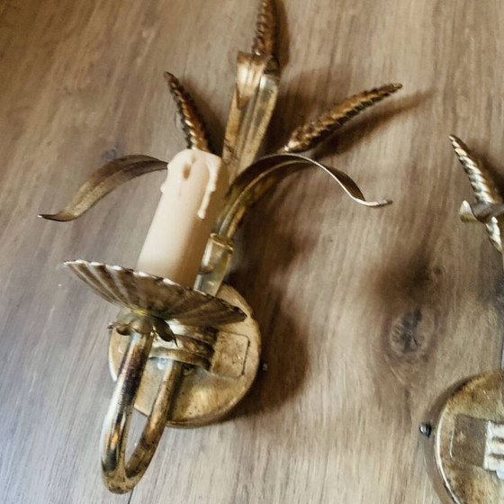 Pair of gilded metal wheat ear wall lights (photo 13 of 17)