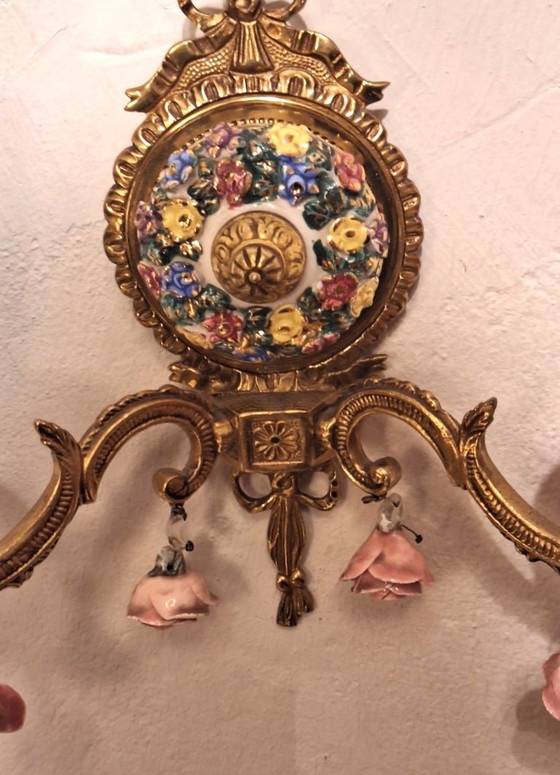 Image 1 of Applique da parete in ceramica e ottone in stile boho spagnolo di metà secolo