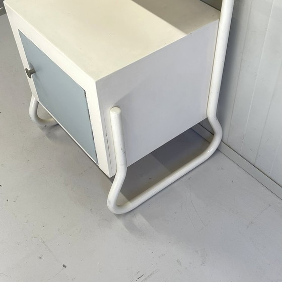 Image 1 of Retro metal/wood vintage nightstand sixties blue/white