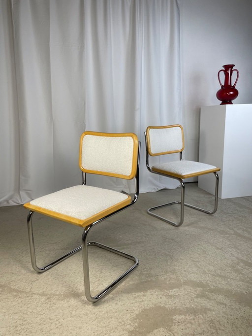 4 sedie Breuer b32 in bouclé bianco