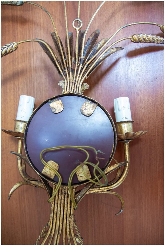 Superb pair of 1950s gilt metal Wall lights. (photo 7 of 8)