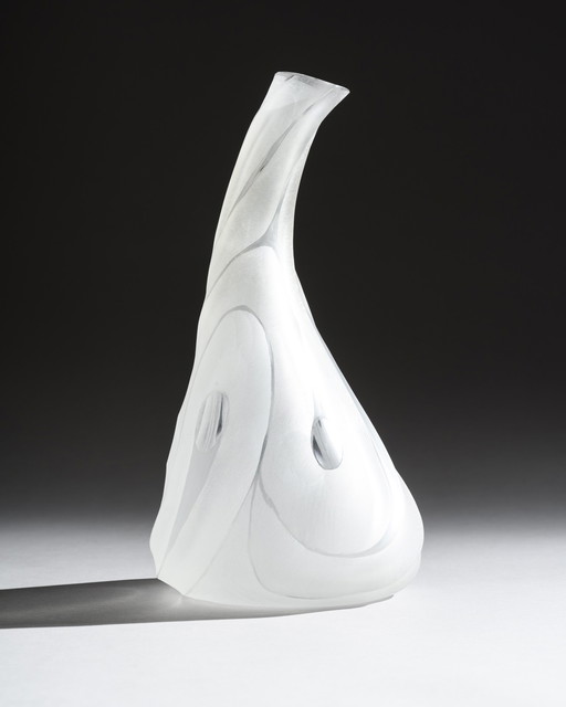 Jarrón de vidrio artístico brutalista de estudio alemán firmado HM 1978 Modelo Hanns Stuttgart 32 cm