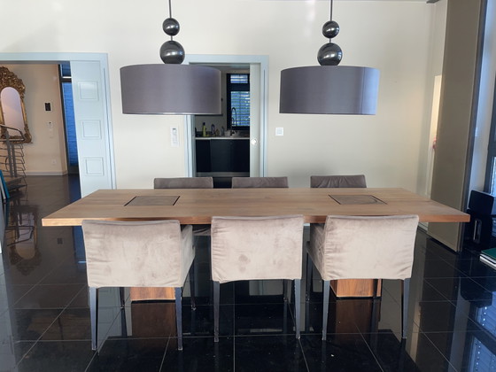 Designer table and six Poltrona Frau chairs – Dining tables, Leather, Wood (photo 2 of 8)