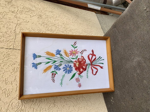 Cuadro Vintage Húngaro Kalocsa Bordado a Mano