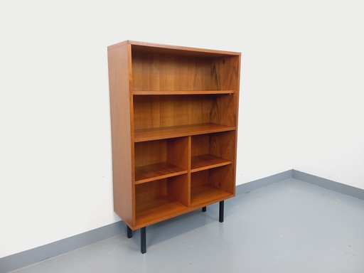 Scandinavian modernist style modular bookcase in teak and black metal from the 60s