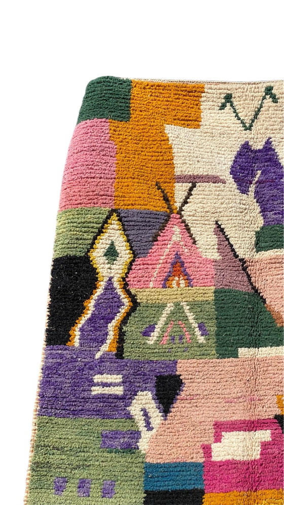 Image 1 of Uniek Handgemaakt Berber Tapijt – 100% Wol – 250 x 150 cm – Abstract & Kleurrijk Boujaad Design – Atlas Gebergte