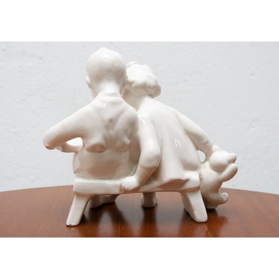 Image 1 of Vintage ceramic sculpture children with a book by Keramia Znojmo, Czechoslovakia 1950