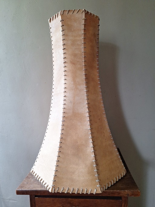 XL Abat-jour en cuir Midcentury pour lampadaire, hauteur 60 cm