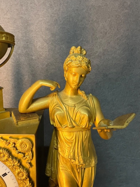 Image 1 of Empire Period Clock Gilt Bronze Art and Science Attributes