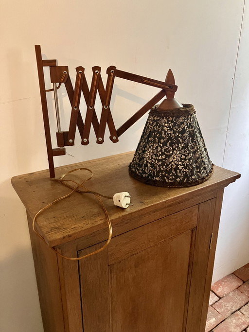 Deense Vintage Schaarlamp Met Originele Stoffen Kap – wandlampen, Textile, Wood