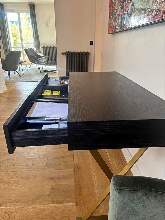 NV Gallery Console desk in black wood and brass, 3 drawers (photo 5 of 8)