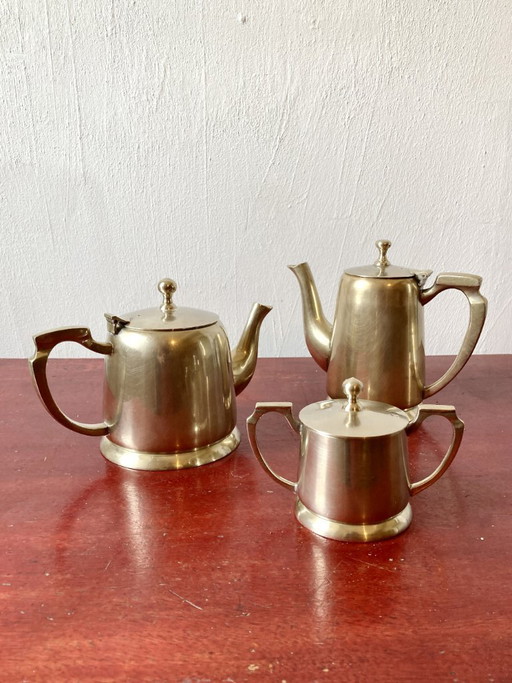 Antikes versilbertes Tee- und Kaffeeservice im Art-Deco-Stil – tafelaccessoires, Metal