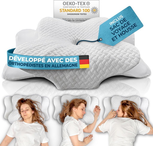 Oreiller Ergonomique Cervical [pour Tous Les Types DE Sommeil] - Oreiller Ergonomique & Orthopedique - Coussin Cervicales Doulou
