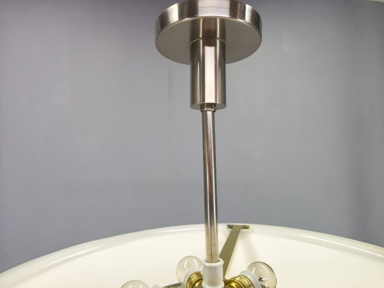 Image 1 of Bauhaus Pendant Light in Nickel and Glass, 1930s Czechoslovakia