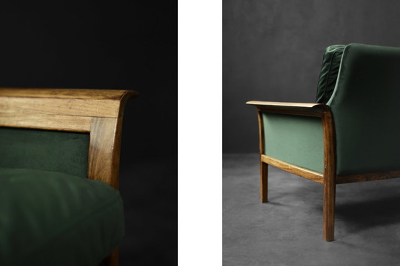 Image 1 of Canapé et Chaise Vintage en Palissandre et Velours Vert Bouteille par Knut Sæter pour Vatne Møbler, Norvège, 1960s, Set de 2