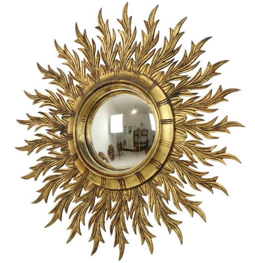 Large Rare Wooden Sun Mirror Sunburst Gold Leaf XL 86cm