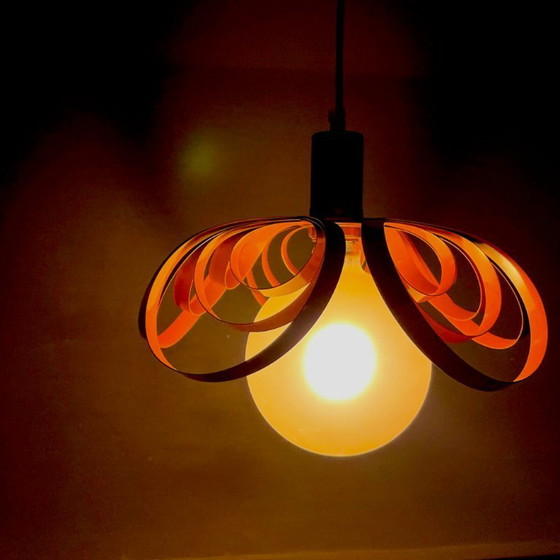 Image 1 of French Modern Orange Metal Ribbon Hanging Lamp, 2000s