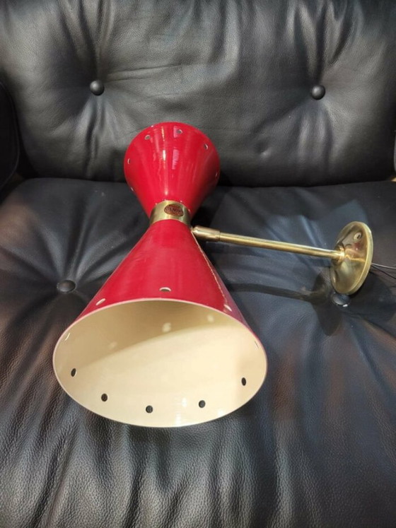 Applique modello Diablo Rossa, Stilnovo anni 50, Metallo, Ottone, Rosso, Mid Century Modern (foto 5 di 5)