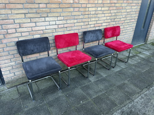 4 Ribbed Fabric Chairs with Chrome Tubular Frame
