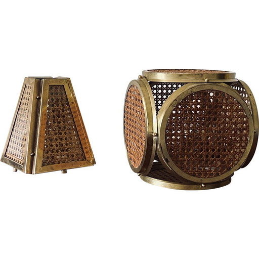 Pair of vintage brass and straw lamps, Italy 1960-1970
