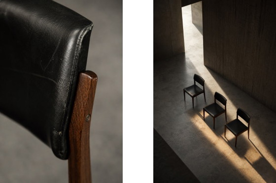 Image 1 of Vintage Mid-Century Scandinavian Modern Rosewood & Black Leather Chairs by H.W. Klein for Bramin, 1960s, Set of 3