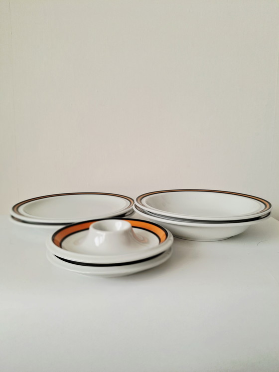 Image 1 of Thomas (Rosenthal) Retro Breakfast Set (6-piece) | Black and Orange Graphic Decor | 1970s Design