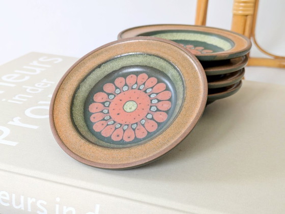 Image 1 of Set di 5 sottobicchieri in ceramica vintage | KMK Germania Ovest |1960s