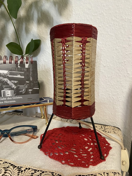 Image 1 of rare retro vintage raffia tripod table lamp tripod boho yes
