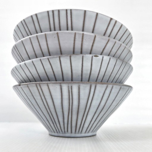 SET VAN 4 VINTAGE KERAMISCHE KOMMEN UIT 1950 VAN JACQUES INNOCENTI RIVIER, ROCKABILLY UIT DE JAREN 50