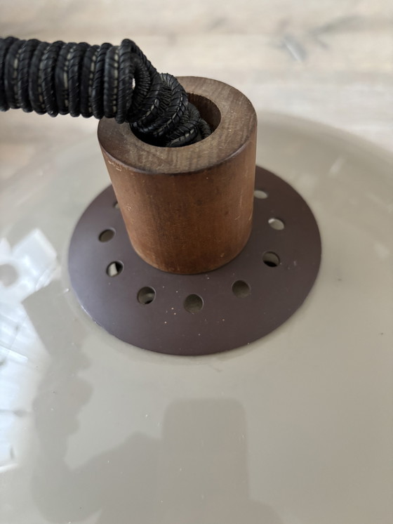 Image 1 of Vintage Brown/Beige Plexiglass 70's Pendant Lamp with Pull Pendant and Wooden Handle