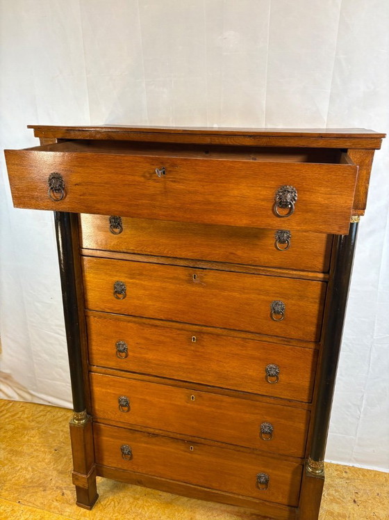 Image 1 of Antique Dutch Oak Empire Chiffonier Chest of Drawers ca1820  A striking and elegant antique Dutch Empire chiffonier chest of dra