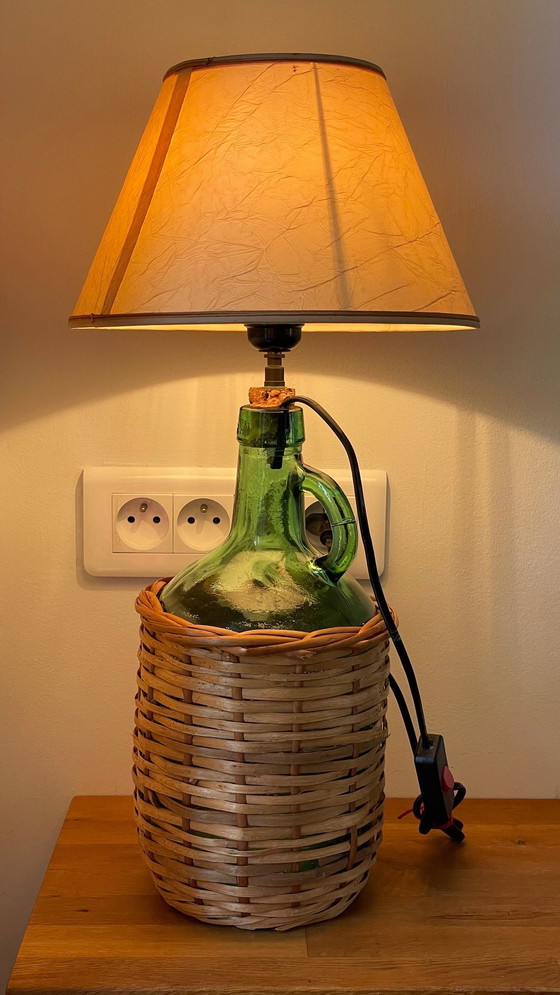 Image 1 of Lampe Dame Jeanne Verte Rotin Viresa Vintage