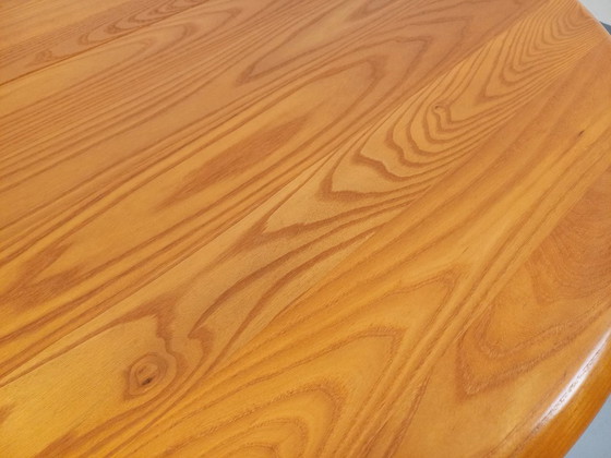 Image 1 of Vintage Seltz round dining table from the 70s/80s in solid blond elm with extensions