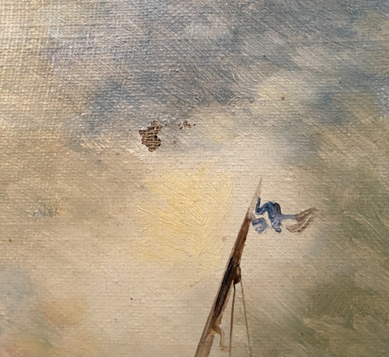 Antiek Frans olieverfschilderij met zeegezicht van Aiveill, begin 20e eeuw. – Schilderijen & Tekeningen (photo 7 of 8)