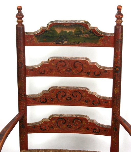 Fauteuil ancien Hindelooper à décor de paysage peint — art populaire frison — vers 1780-1850