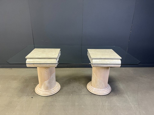 Vintage tesselated stone pedestal dining table by Maithland smith, 1970s