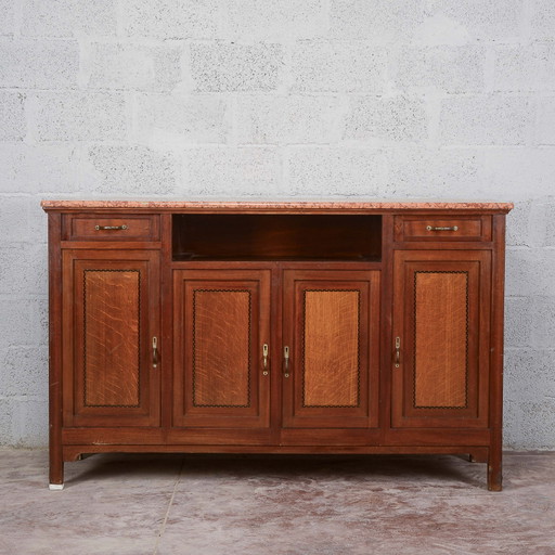4-deurs Dressoir met open vak en marmeren blad